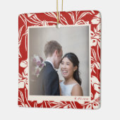 Elegant Red Floral Patroon Aangepaste Foto Keramisch Ornament (Links)