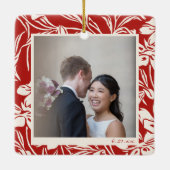 Elegant Red Floral Patroon Aangepaste Foto Keramisch Ornament (Achterkant)
