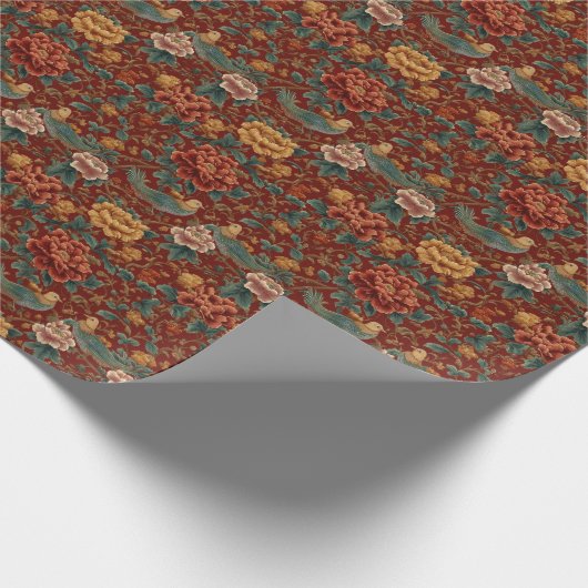 Elegant Red Floral Pattern Cadeaupapier (Hoek)
