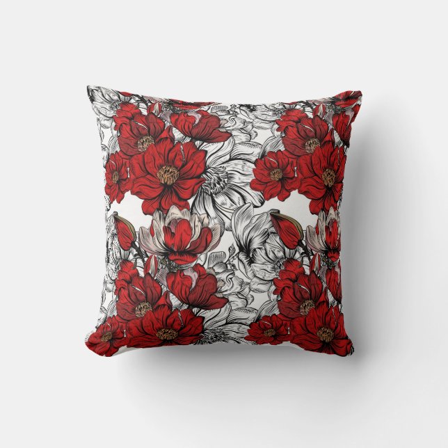 Elegant Red Floral Pattern Kussen (Voorkant)