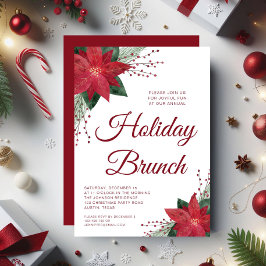Elegant Red Floral Poinsettia Holiday Brunch Kaart