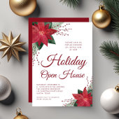 Elegant Red Floral Poinsettia Holiday Open House Kaart