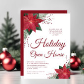 Elegant Red Floral Poinsettia Holiday Open House Kaart