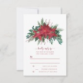 Elegant Red Floral Poinsettia kerstbruiloft RSVP Kaartje (Voorkant)
