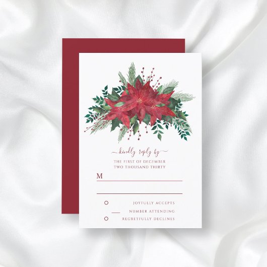 Elegant Red Floral Poinsettia kerstbruiloft RSVP Kaartje