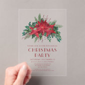 Elegant Red Floral Poinsettia kerstfeest Acryl Uitnodigingen (Insitu (Draagbaar))