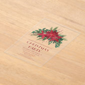 Elegant Red Floral Poinsettia kerstfeest Acryl Uitnodigingen (Laagn)
