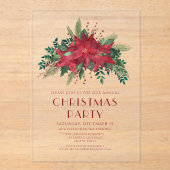 Elegant Red Floral Poinsettia kerstfeest Acryl Uitnodigingen (Voorkant)