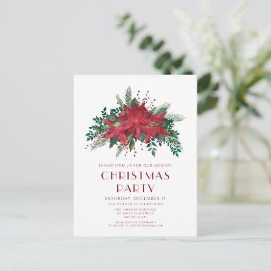 Elegant Red Floral Poinsettia kerstfeest Briefkaart (Staand voorkant)