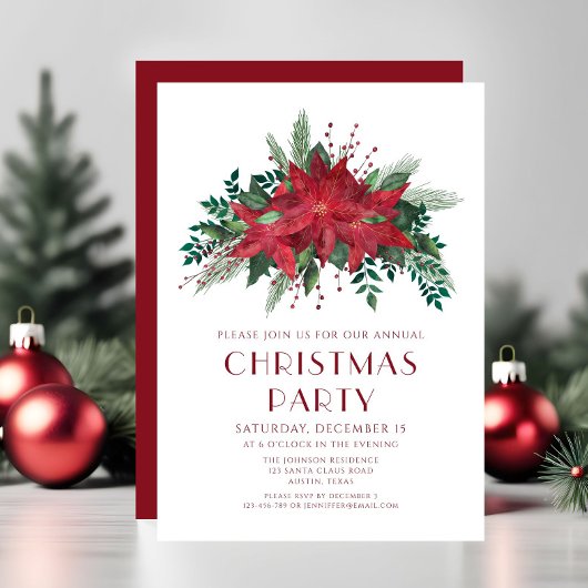 Elegant Red Floral Poinsettia kerstfeest Kaart