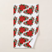 Elegant Red Floral Poinsettia Pine Greenery Leaves Bad Handdoek (Handdoek)
