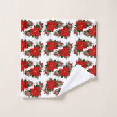 Elegant Red Floral Poinsettia Pine Greenery Leaves Bad Handdoek (Wasdoekje)