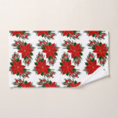 Elegant Red Floral Poinsettia Pine Greenery Leaves Bad Handdoek (Handdoek)