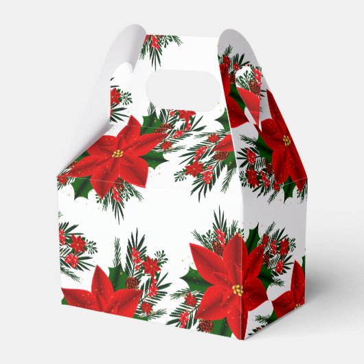 Elegant Red Floral Poinsettia Pine Greenery Leaves Bedankdoosjes (Voorkant Zijde)