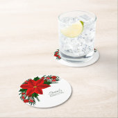 Elegant Red Floral Poinsettia Pine Greenery Leaves Ronde Kartonnen Onderzetter (Insitu)