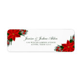 Elegant Red Floral Poinsettia Pine Greenery-verlof Etiket (Voorkant)