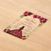 Elegant Red Floral Princess Gold Arch Quinceanera Acryl Uitnodigingen (Laagn)