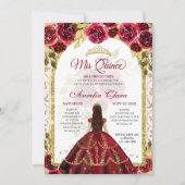Elegant Red Floral Princess Gold Arch Quinceanera Kaart (Voorkant)