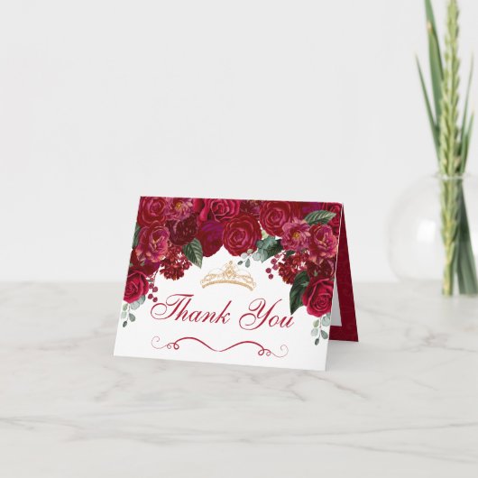 Elegant Red Floral Quinceanera Hartelijk dank (Voorkant)