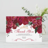 Elegant Red Floral Quinceanera Hartelijk dank Bedankkaart (Staand voorkant)