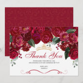 Elegant Red Floral Quinceanera Hartelijk dank Bedankkaart (Voorkant / Achterkant)