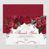 Elegant Red Floral Quinceanera Hartelijk dank Bedankkaart (Voorkant / Achterkant)