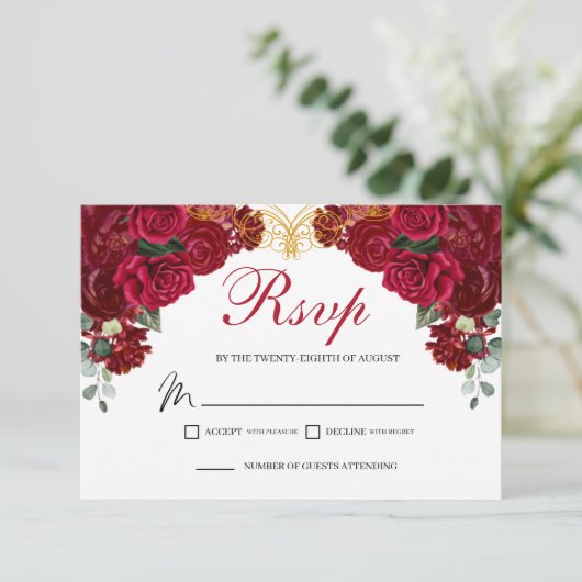 Elegant Red Floral RSVP Enclosure Card (Staand voorkant)