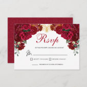Elegant Red Floral RSVP Enclosure Card (Voorkant / Achterkant)