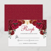 Elegant Red Floral RSVP Enclosure Card Kaartje (Voorkant / Achterkant)