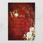 Elegant Red Floral Rustic Script Wedding Kaart (Voorkant)