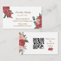 Elegant Red Floral Rustic Wedding RSVP Kaart