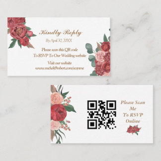 Elegant Red Floral Rustic Wedding RSVP Kaart Plaatskaartje