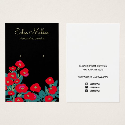 Elegant Red Floral Script die juwelen verdient Visitekaartje (Voorkant /achterkant)