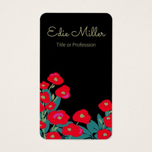 Elegant Red Floral Script Visitekaartje (Voorkant)