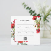 Elegant Red Floral Square Wedding QR Code RSVP (Staand voorkant)