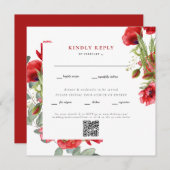 Elegant Red Floral Square Wedding QR Code RSVP II (Voorkant / Achterkant)