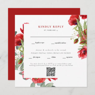 Elegant Red Floral Square Wedding QR Code RSVP II