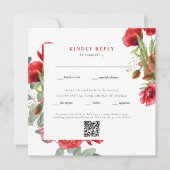 Elegant Red Floral Square Wedding QR Code RSVP II (Voorkant)
