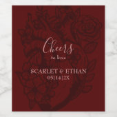 Elegant Red Floral Vampire Heart Gothic Wedding Wijn Etiket (Enkel label)