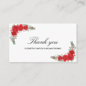 Elegant Red Floral Weddenschap Hartelijk dank Informatiekaartje (Voorkant)