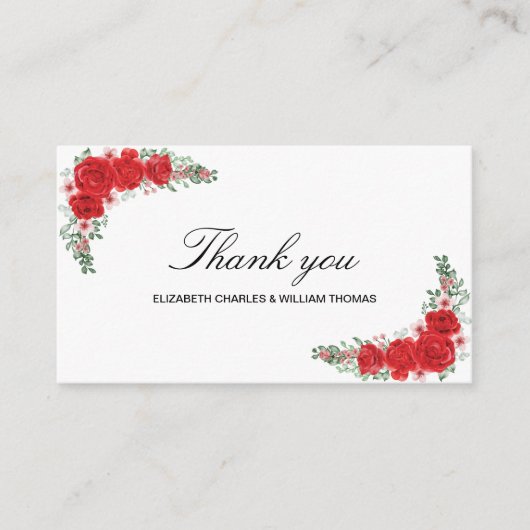 Elegant Red Floral Weddenschap Hartelijk dank Informatiekaartje (Voorkant)