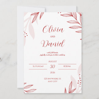 Elegant Red Floral Wedding Invitation Kaart