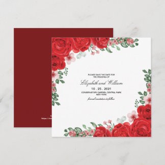 Elegant Red Floral Wedding Save the Date Invitati Kaart
