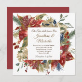 Elegant Red Floral Winter Christelijk Wedding Kaart (Voorkant / Achterkant)