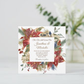 Elegant Red Floral Winter Christelijk Wedding Kaart (Staand voorkant)