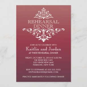 Elegant Red Flourish Rehearsal Dinner Kaart