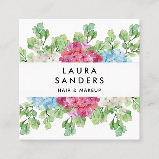 Elegant Red Flower Hair & Makeup Vierkante Visitekaartje (Voorkant)