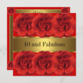 Elegant Red Flowers Gold Fabulous 40th Kaart (Voorkant / Achterkant)