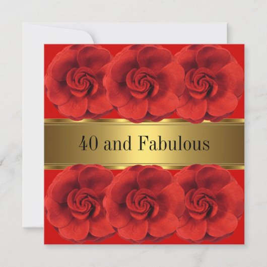 Elegant Red Flowers Gold Fabulous 40th Kaart (Voorkant)
