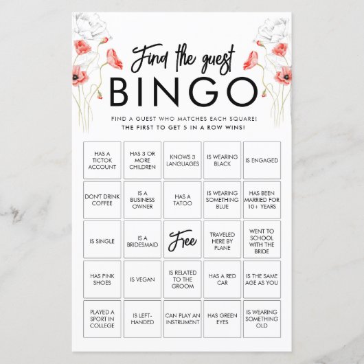 Elegant Red Flowers |  Kaart Bingo Game (Voorkant)